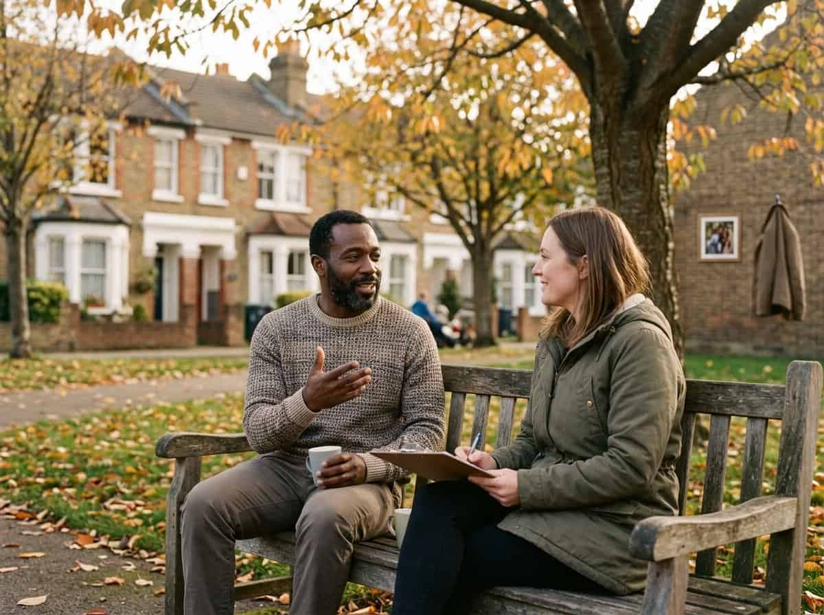 Neighbours talking together in a welcoming community space